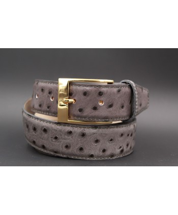 Grey Croco-style leather belt - golden buckle