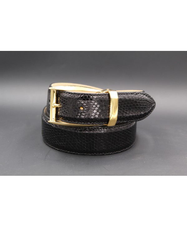 Black lizard skin belt - golden buckle