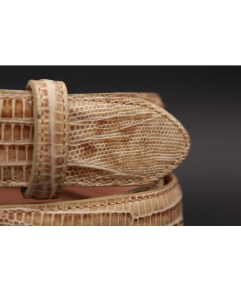 Lizard-style beige leather belt - detail