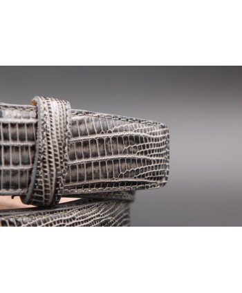 Lizard-style grey leather belt - detail
