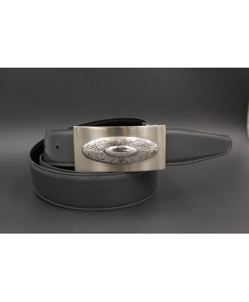 Reversible leather belt with western buckle - Grey-Black