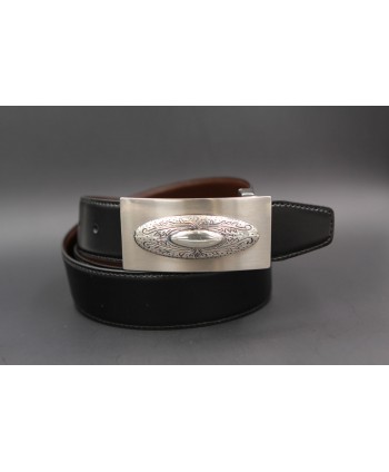 Reversible leather belt with western buckle - Black-Brown