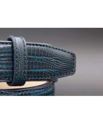 Lizard-style navy leather belt - detail