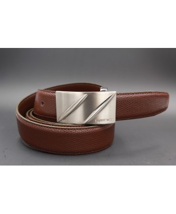 TORRENTE belt slit in brown calfskin imitation lizard, nickel buckle