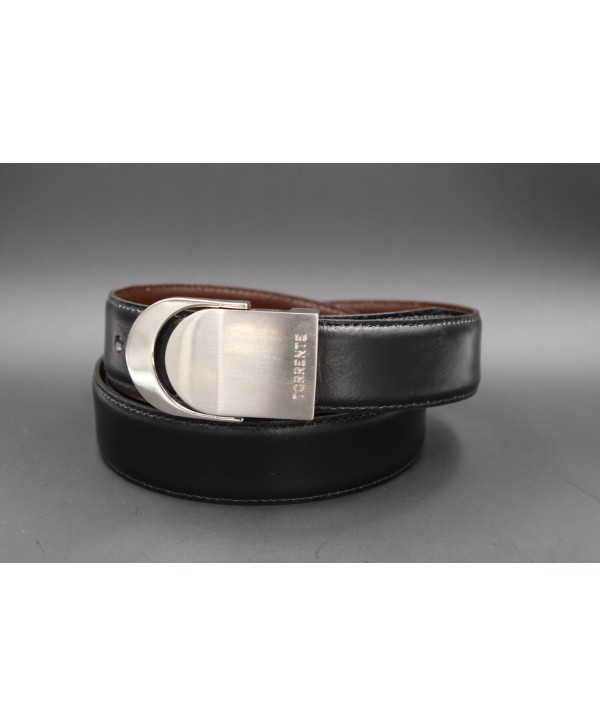 TORRENTE slit black and brown reversible calfskin belt, nickel buckle