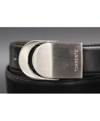 TORRENTE slit black and brown reversible calfskin belt, nickel buckle - buckle detail