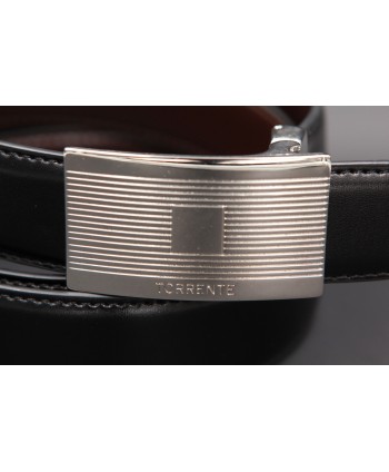 TORRENTE slit black and brown reversible calfskin belt - buckle detail.