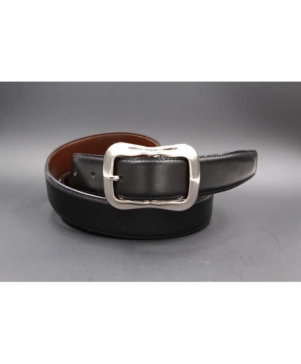 TORRENTE slit black and brown reversible calfskin belt.
