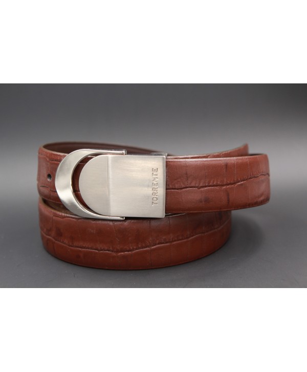 TORRENTE slit belt in brown calfskin imitation croco, nickel buckle