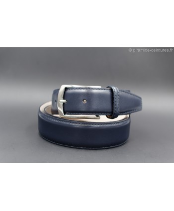 Navy smooth leather belt big size - nickel buckle
