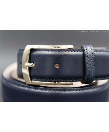 Navy smooth leather belt big size - golden buckle - buckle detail