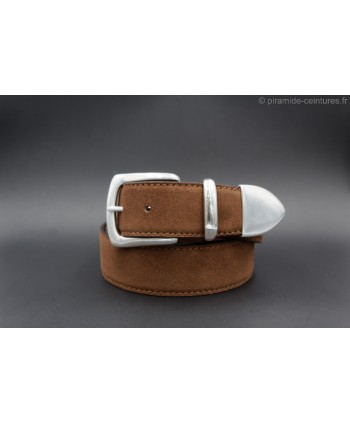 Suede leather belt with full metal tip