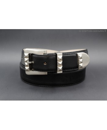 Black smooth leather belt with metal tip
