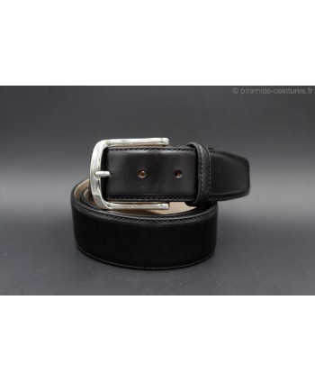 Black smooth leather belt 40mm - nickel buckle