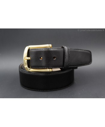 Black smooth leather belt 40mm - golden buckle