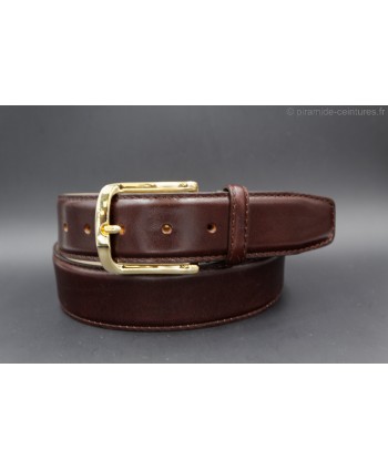 Dark brown smooth leather belt 40mm - golden buckle