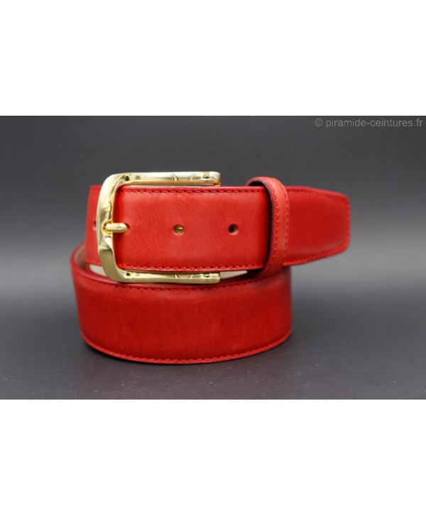 Red smooth leather belt 40mm - golden buckle