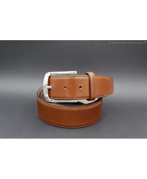 Brown smooth leather belt 40mm - nickel buckle