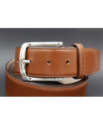 Brown smooth leather belt 40mm - nickel buckle - detail