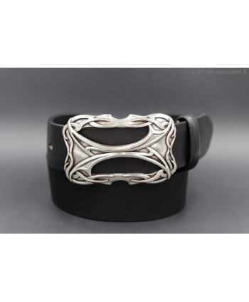 Celtic style rectangular buckle black belt