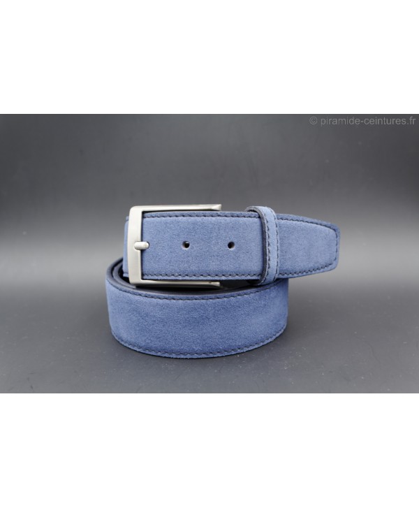 40mm blue cowhide suede belt - nickel buckle