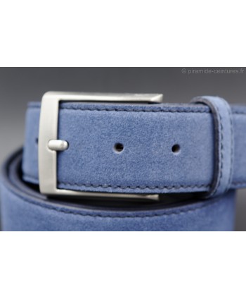 40mm blue cowhide suede belt - nickel buckle - detail