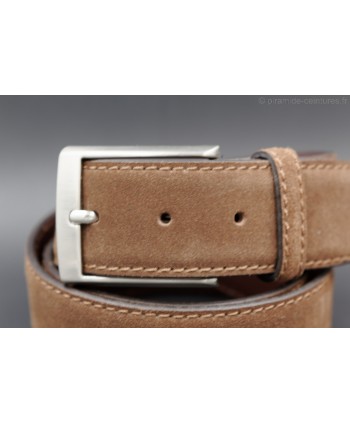 40mm brown cowhide suede belt - nickel buckle - detail