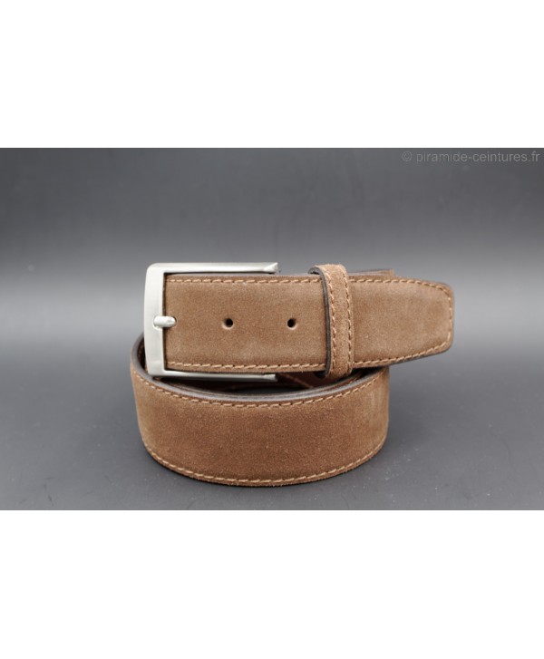 40mm brown cowhide suede belt - nickel buckle