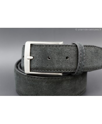 40mm Black cowhide suede belt - nickel buckle - detail