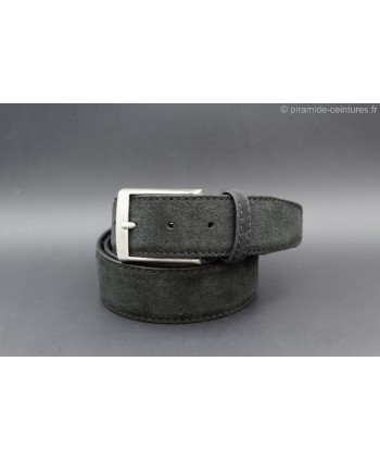 40mm Black cowhide suede belt - nickel buckle