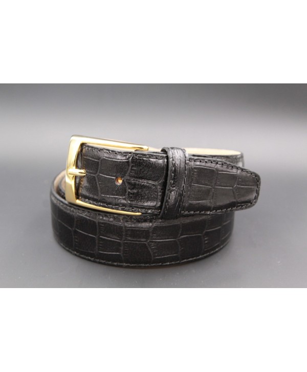 Big size Black crocodile-style cowhide leather belt - golden buckle