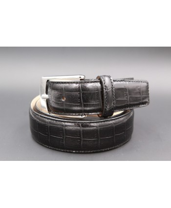 Big size Black crocodile-style cowhide leather belt - nickel buckle