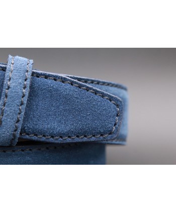 Big size dark blue suede leather belt - detail