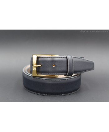 Charcoal black smooth leather belt - golden buckle