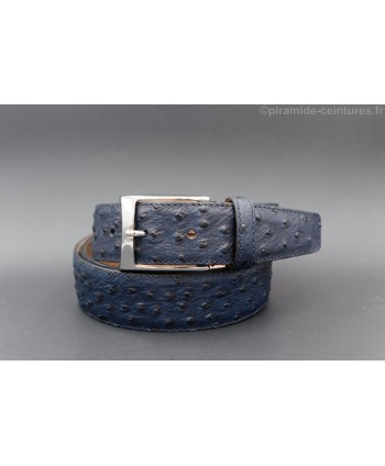 Navy blue Croco-style leather belt - nickel buckle