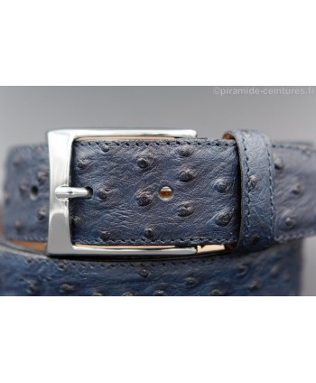 Navy blue Croco-style leather belt - nickel buckle - detail