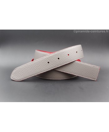 Lanière ceinture 35 mm réversible sans boucle - Rouge / Gris - côté gris