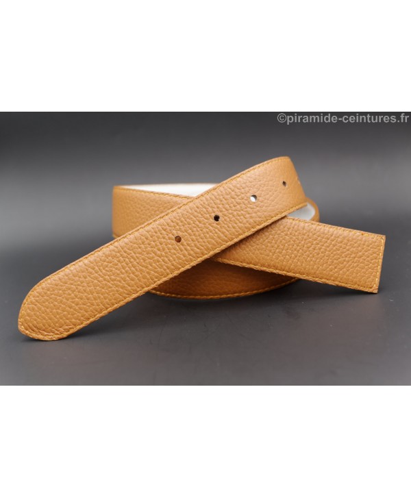 Reversible belt camel and white strap 35 mm without buckle - camel side