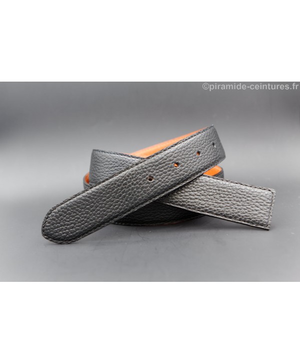 Lanière ceinture 35 mm réversible sans boucle - Noir / Orange - côté noir