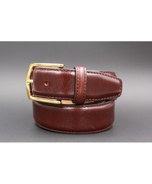 Dark brown smooth leather belt - golden buckle