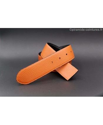 Lanière ceinture 35 mm réversible sans boucle - Noir / Orange - côté orange
