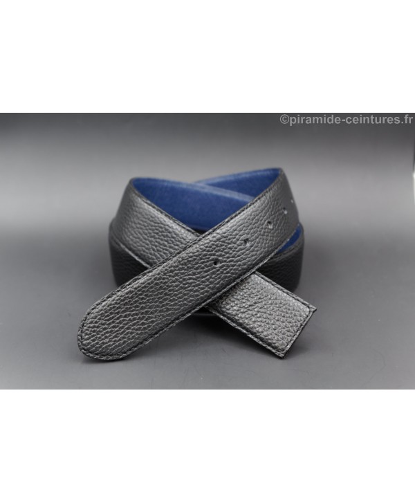 Lanière ceinture 40 mm réversible sans boucle - Noir / Bleu - côté noir