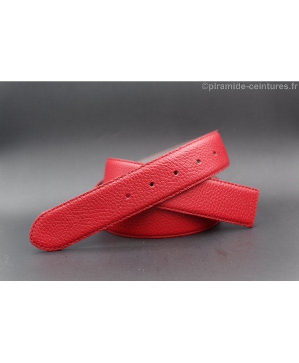 Lanière ceinture 40 mm réversible sans boucle - Rouge / Gris - côté rouge
