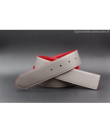 Reversible belt red and grey strap 40 mm without buckle - grey side