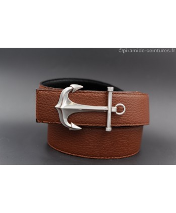 Reversible black and brown leather belt 40 mm with anchor buckle - brown side.