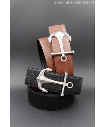 Reversible black and brown leather belt 40 mm with anchor buckle.