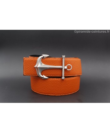 Reversible black and orange leather belt 40 mm with anchor buckle - orange side.