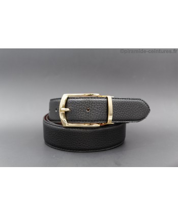Reversible black and brown leather belt 35 mm with golden pin buckle - black side