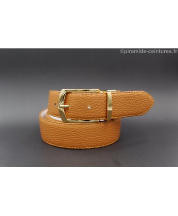 Reversible camel and white leather belt 35 mm with golden pin buckle - camel side
