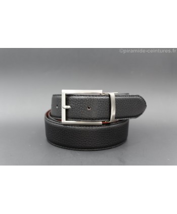 Reversible 35 mm leather belt black and brown with thin nickel pin buckle - black side